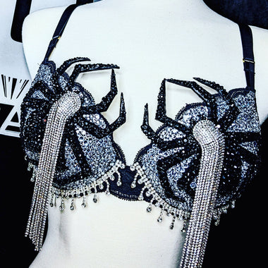 Burlesque Syle Spider Top made with IDfabrications Large Spiders and dripping in Crystals