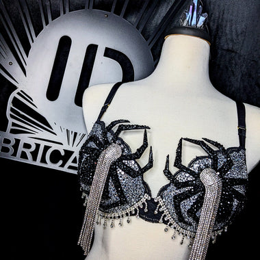 Burlesque Syle Spider Top made with IDfabrications Large Spiders and dripping in Crystals