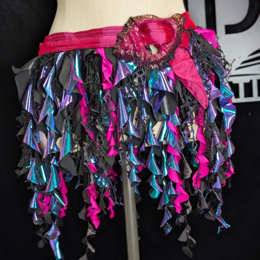 Colorful fringe skirt on a mannequin against a black background mermaid belt ren faire