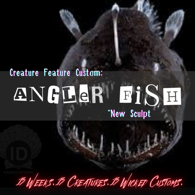 Model of an angler fish with text about creature feature custom and a new sculpt.
