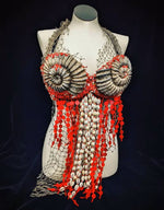 Red ammonite and cowrie shell mermaid top shell bra Blank plastic Ammonite fossil shell set from IDfabrications ID Fabrications for cosplay crafting mermaid tops and merfolk accessories