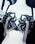 Burlesque Syle Spider Top made with IDfabrications Large Spiders and dripping in Crystals