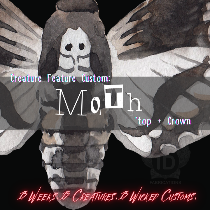 Illustration of a moth with text overlay on a black background