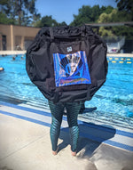 ID Fabrications Mermaid Silicone Tail Bag  Front on Pool Deck at California Mermaid Convention