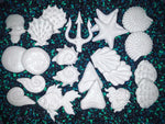 Blank plastic shell set from IDfabrications ID Fabrications for cosplay crafting mermaid tops and merfolk accessories Poison Ivy Leaf for hair accessories ammonite trident seastar skull  sand dollar goldfish shark tooth octopus clam