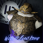 Gold armor with a helmet on a dark background, featuring the text 'Week 12 Giant Isopod'.